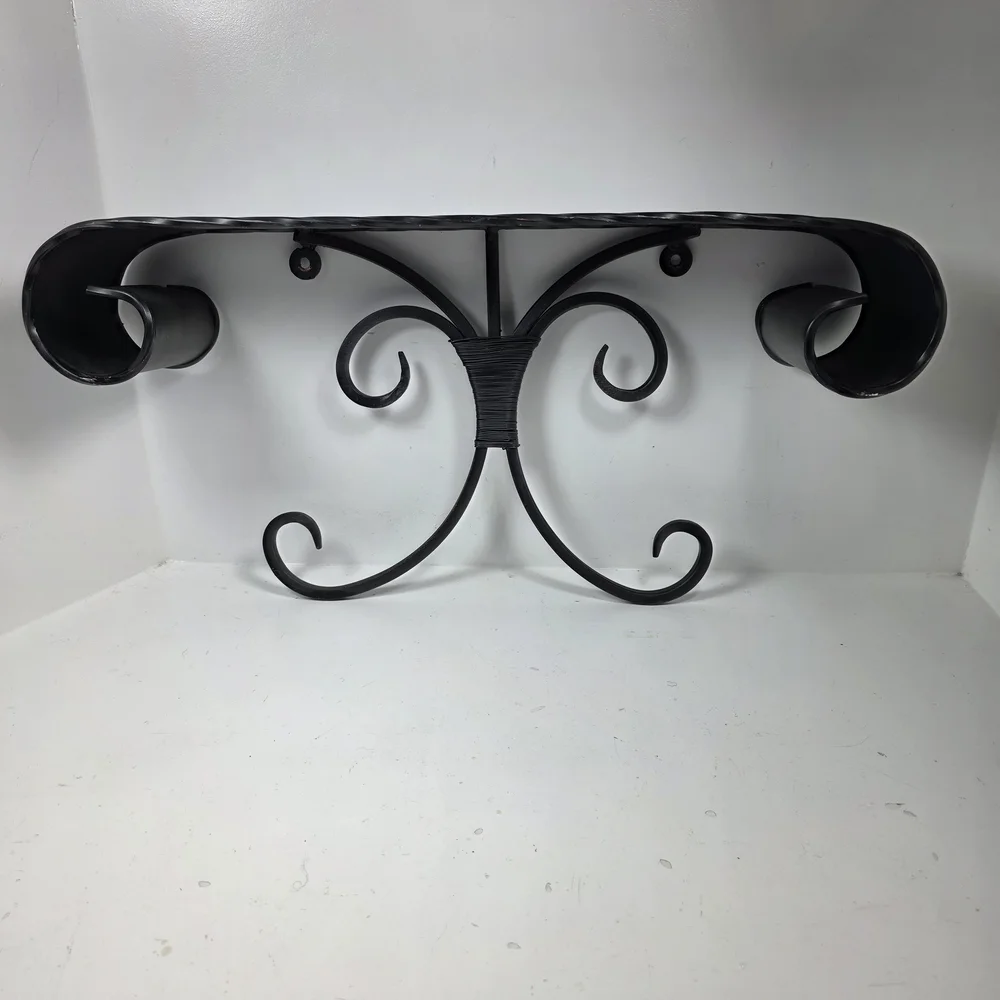 Elegant Black Wrought Iron Wall Shelf